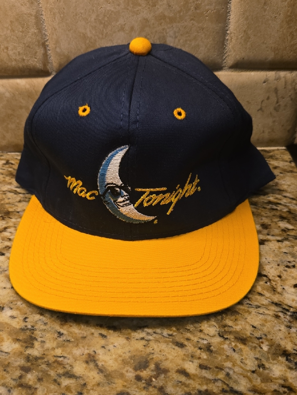 Mac Tonight Embroidered Crescent Moon Baseball Cap - Navy & Yellow